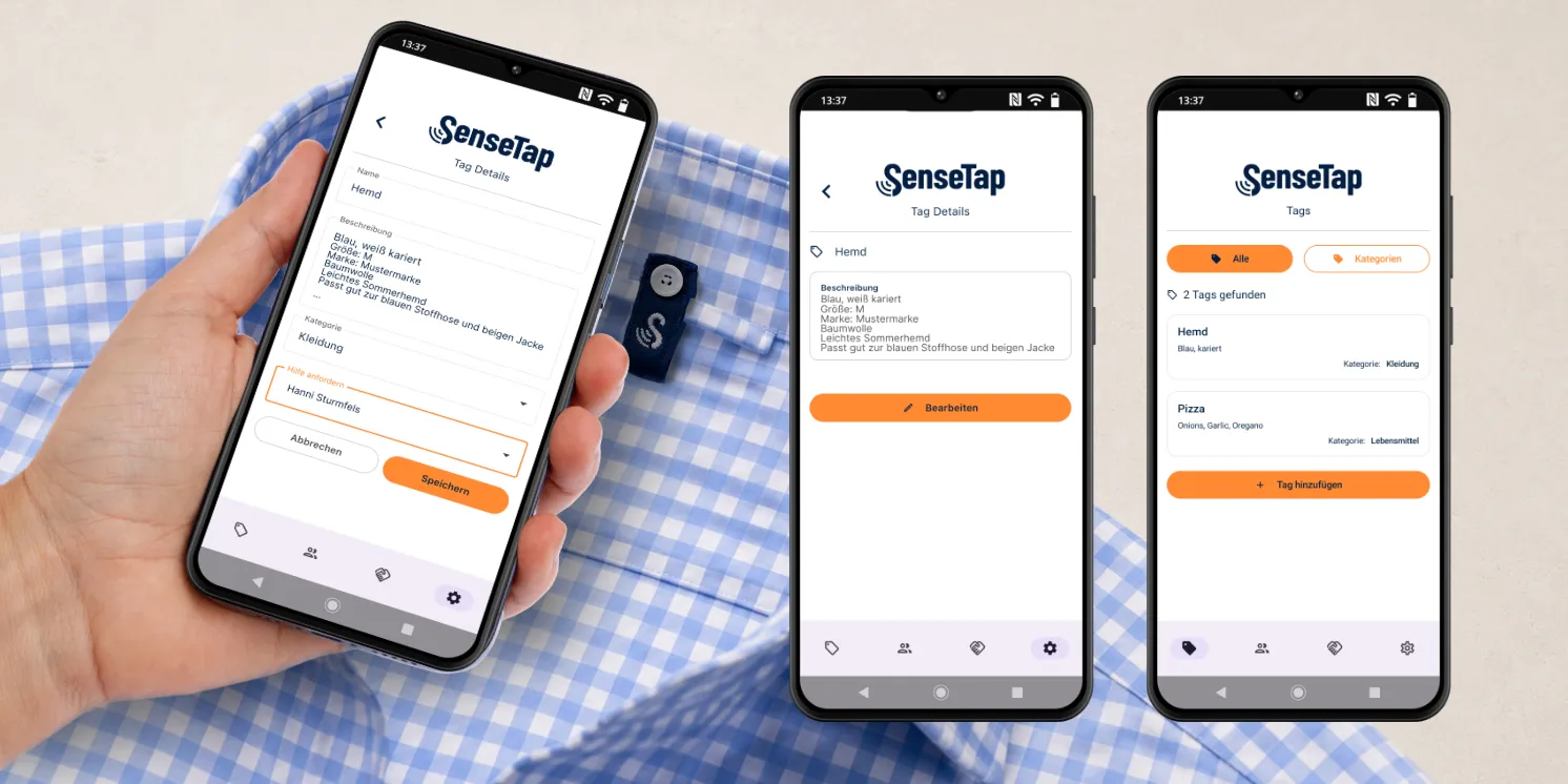 Drei Ansichten der SenseTap App